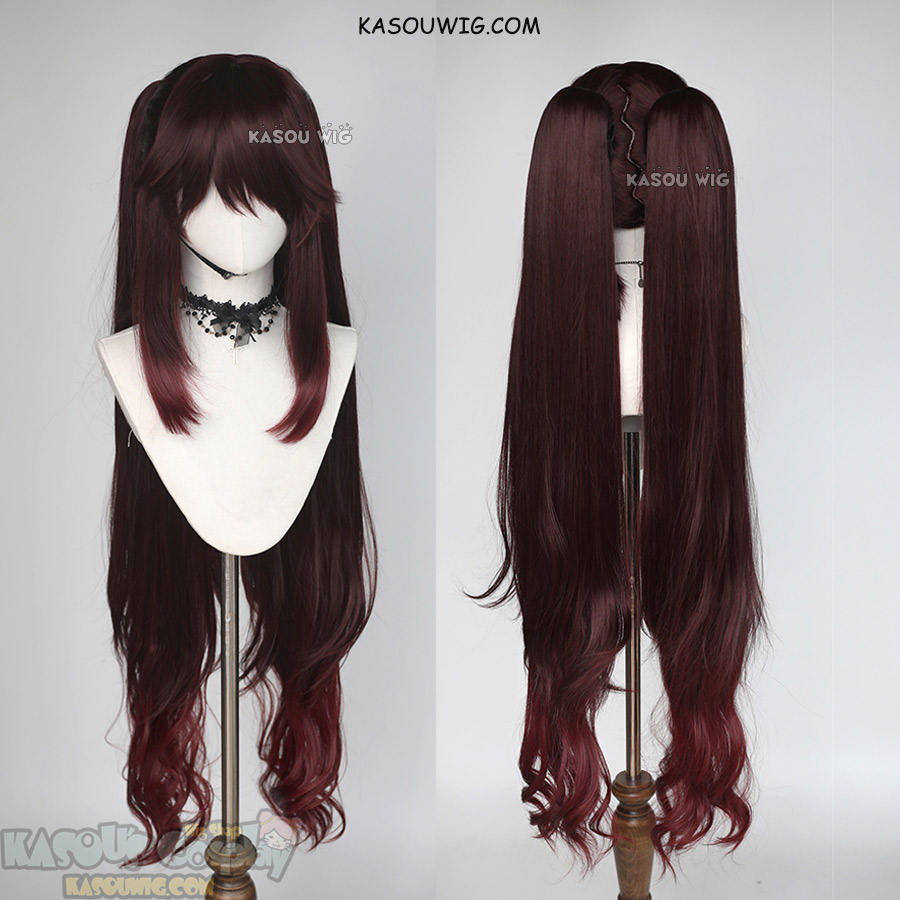 Genshin Impact Hu Tao Pigtail Brown Red Ombre Wavy Wig Clip On Genshin Impact New